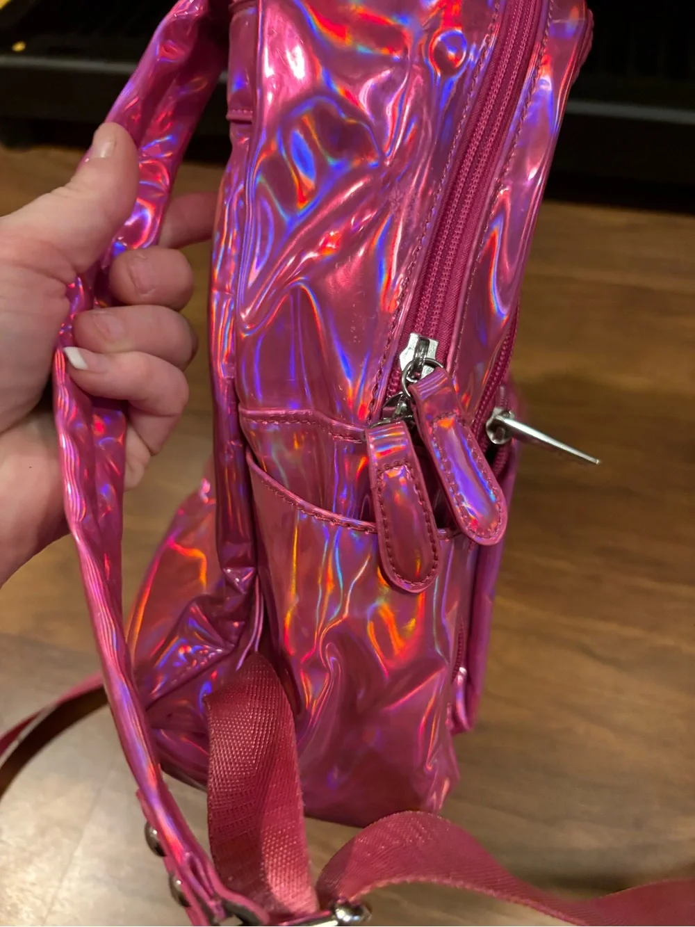Iridescent Pink Holographic Mini Backpack